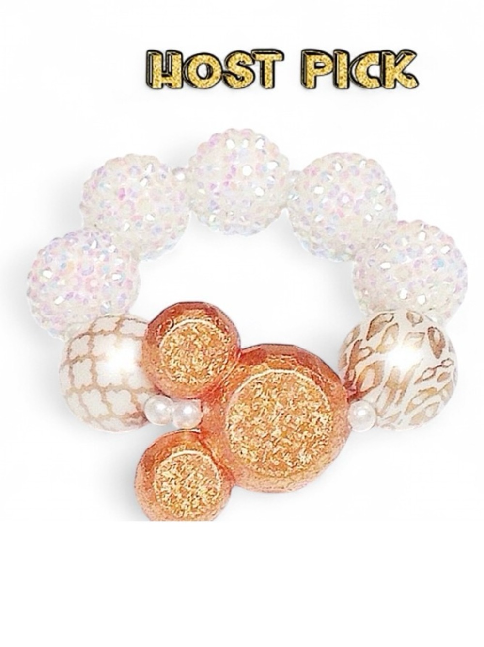 Handmade Girls Mickey Inspired Gold Bracelet Pearl Rhinestone Stretch Cute